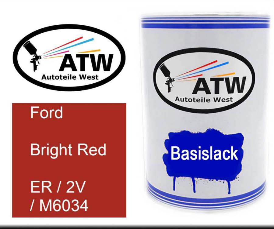 Ford, Bright Red, ER / 2V / M6034: 500ml Lackdose, von ATW Autoteile West.